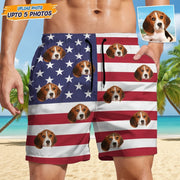 Custom Photo Dog Face American Flag Beach Short E3EAG