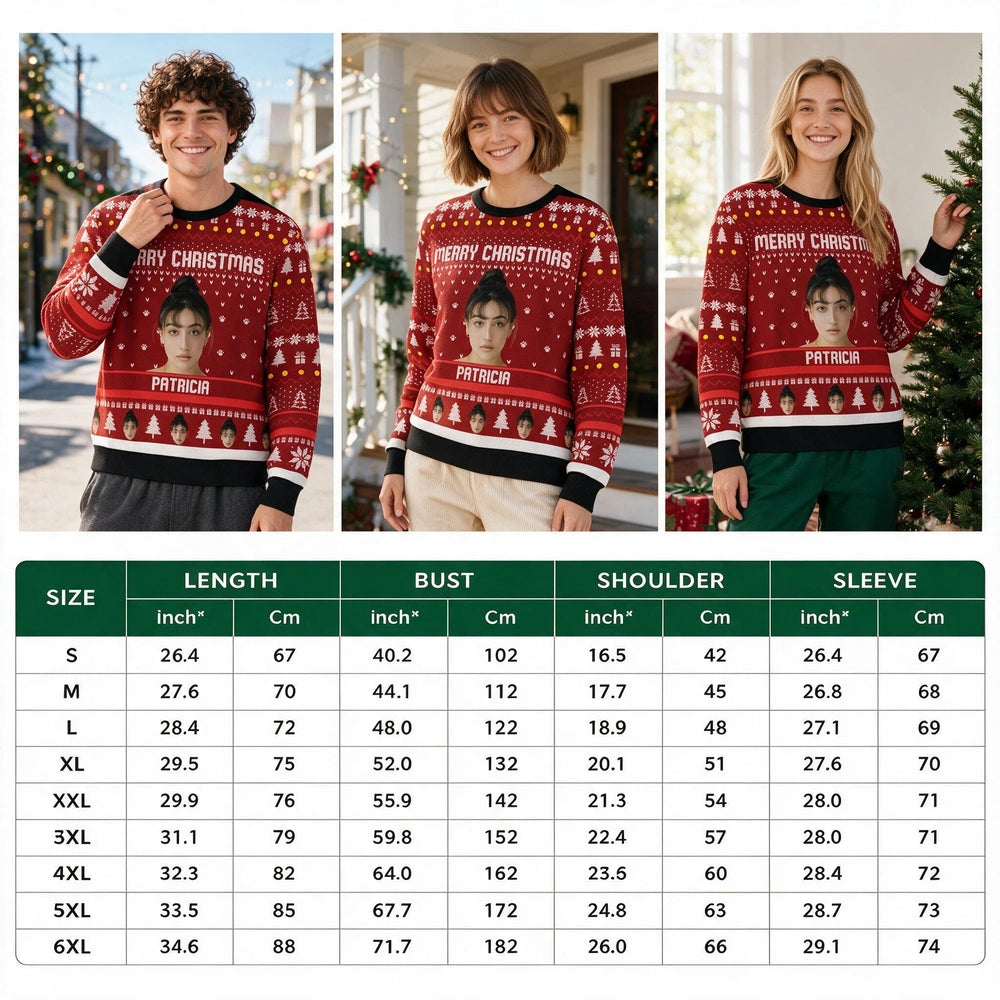 Custom Photo Upload Merry Christmas Sweater with Festive Pattern U73QM