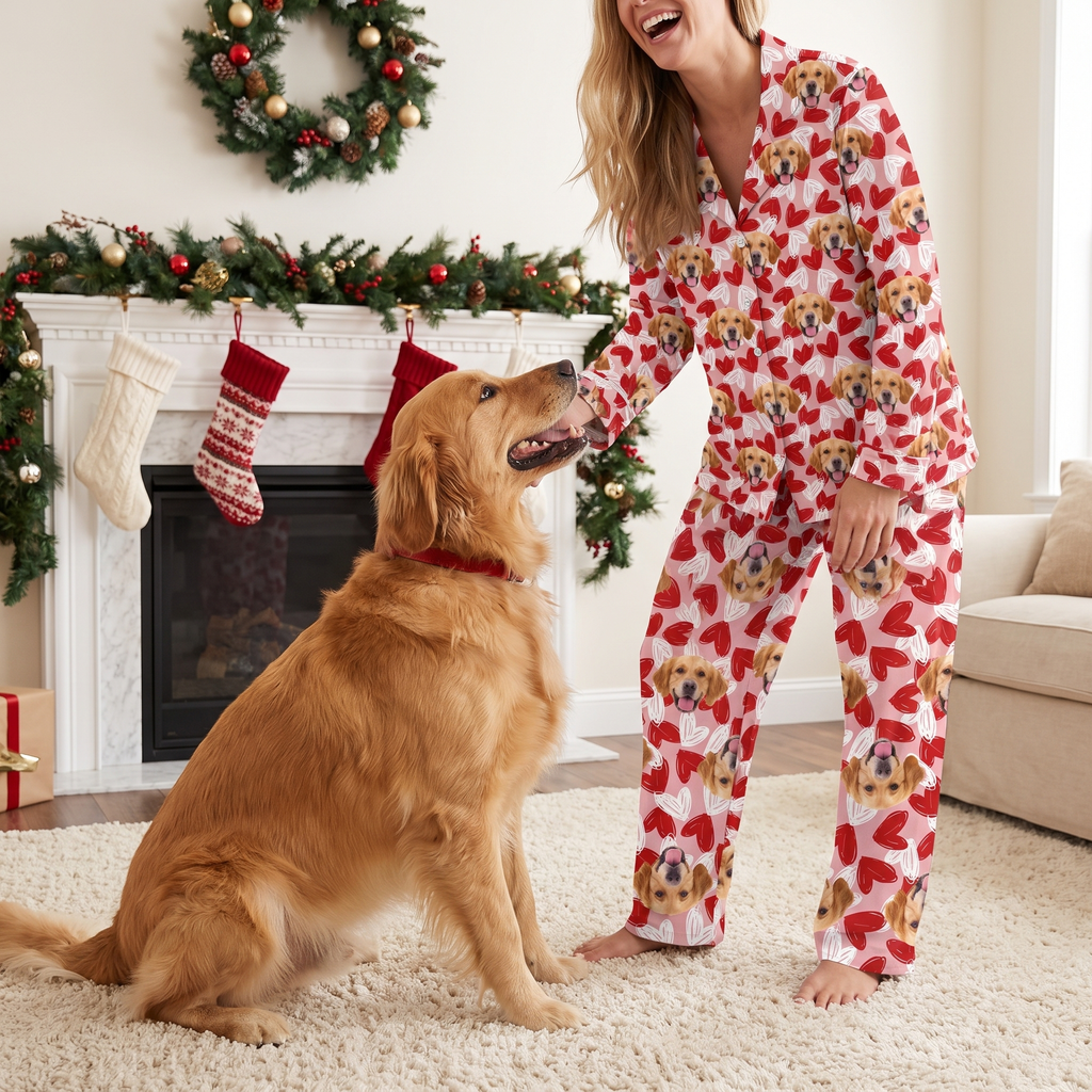 Custom Photo Upload Pajamas with Hearts Pattern 8JRNY