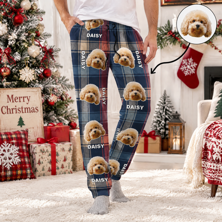 Custom Photo Upload Flannel Pajamas with Plaid Pattern 79SXA
