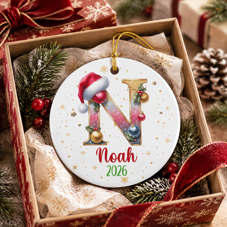 Custom Personalized Ceramic Ornament with Santa Hat & Ornaments 8EUT3