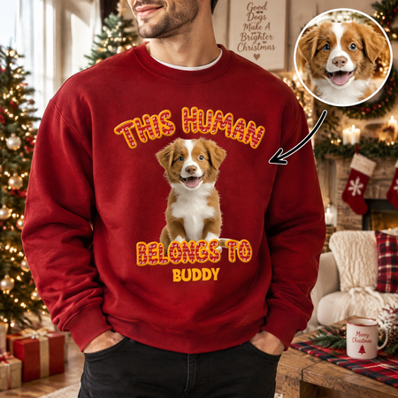 Custom Photo Upload Christmas Sweatshirt This Human Belongs To AY3UK