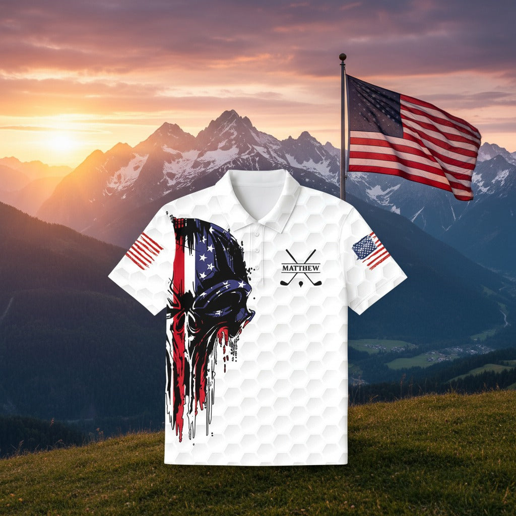 Personalized American Skull Flag Polo Shirt EPJQ3
