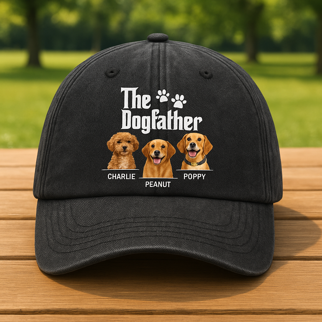 Custom Dog Photo The Dog Father Washed Denim Baseball Cap D8FXR