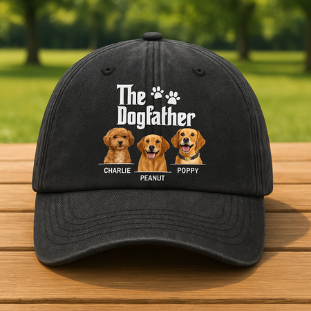 Custom Dog Photo The Dog Father Washed Denim Baseball Cap D8FXR