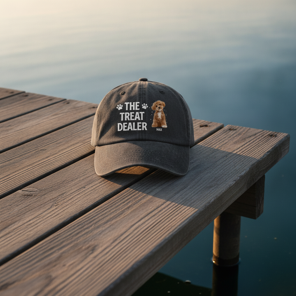 Custom Dog Photo The Treat Dealer Washed Denim Baseball Cap Ha75 PV2KK