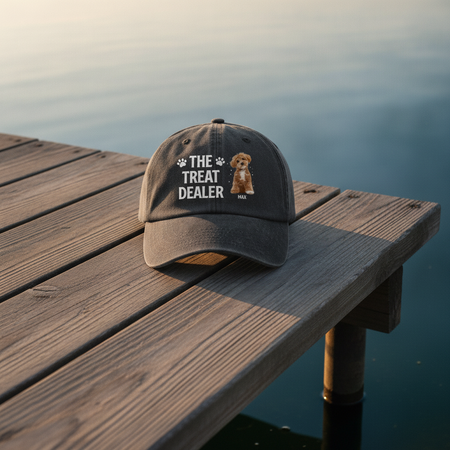 Custom Dog Photo The Treat Dealer Washed Denim Baseball Cap Ha75 PV2KK