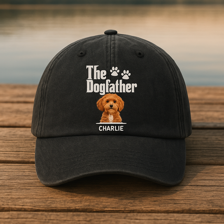 Custom Dog Photo The Dog Father Washed Denim Baseball Cap D8FXR