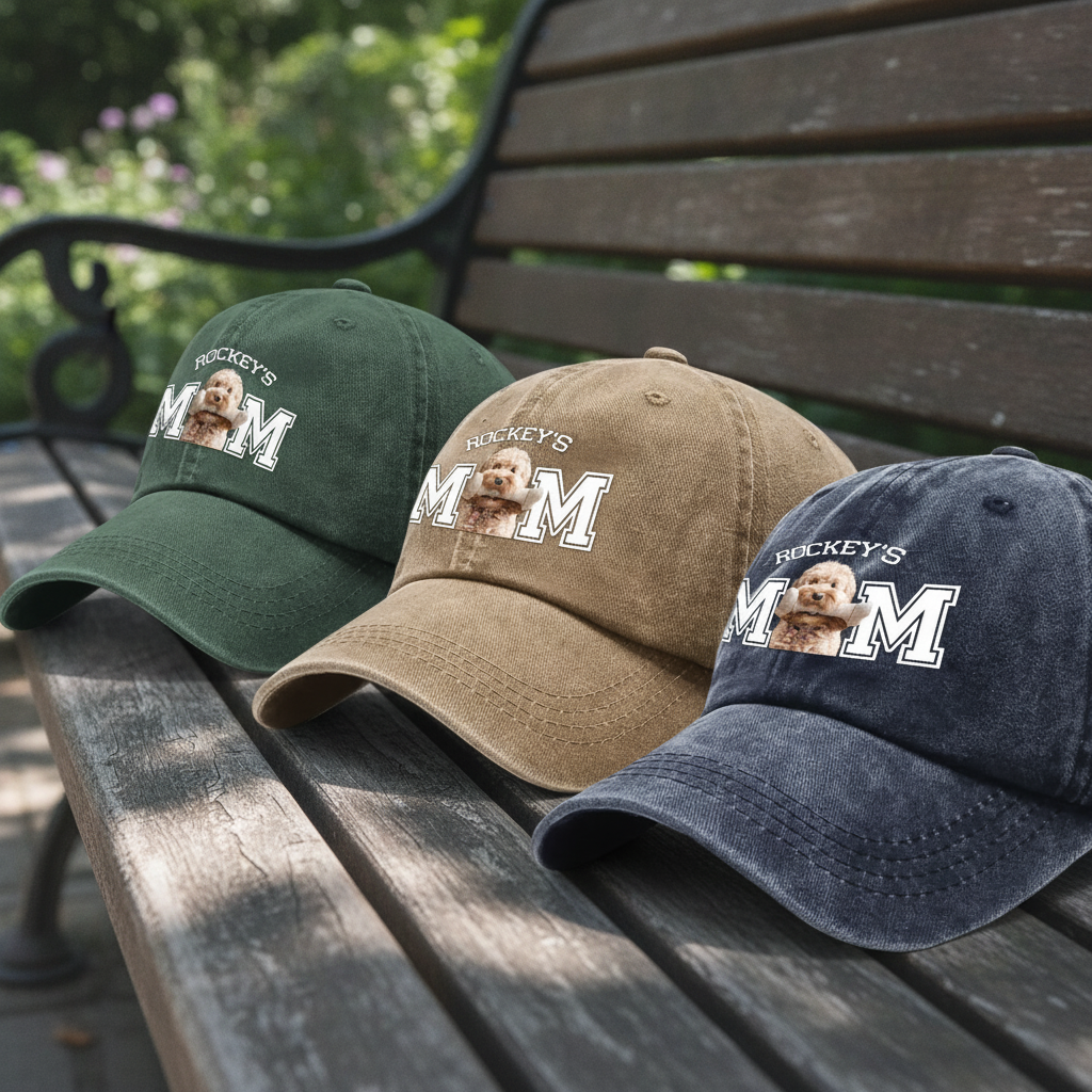 Custom Photo Dog Cat Dad Washed Denim Baseball Cap Ha75 4JKSN