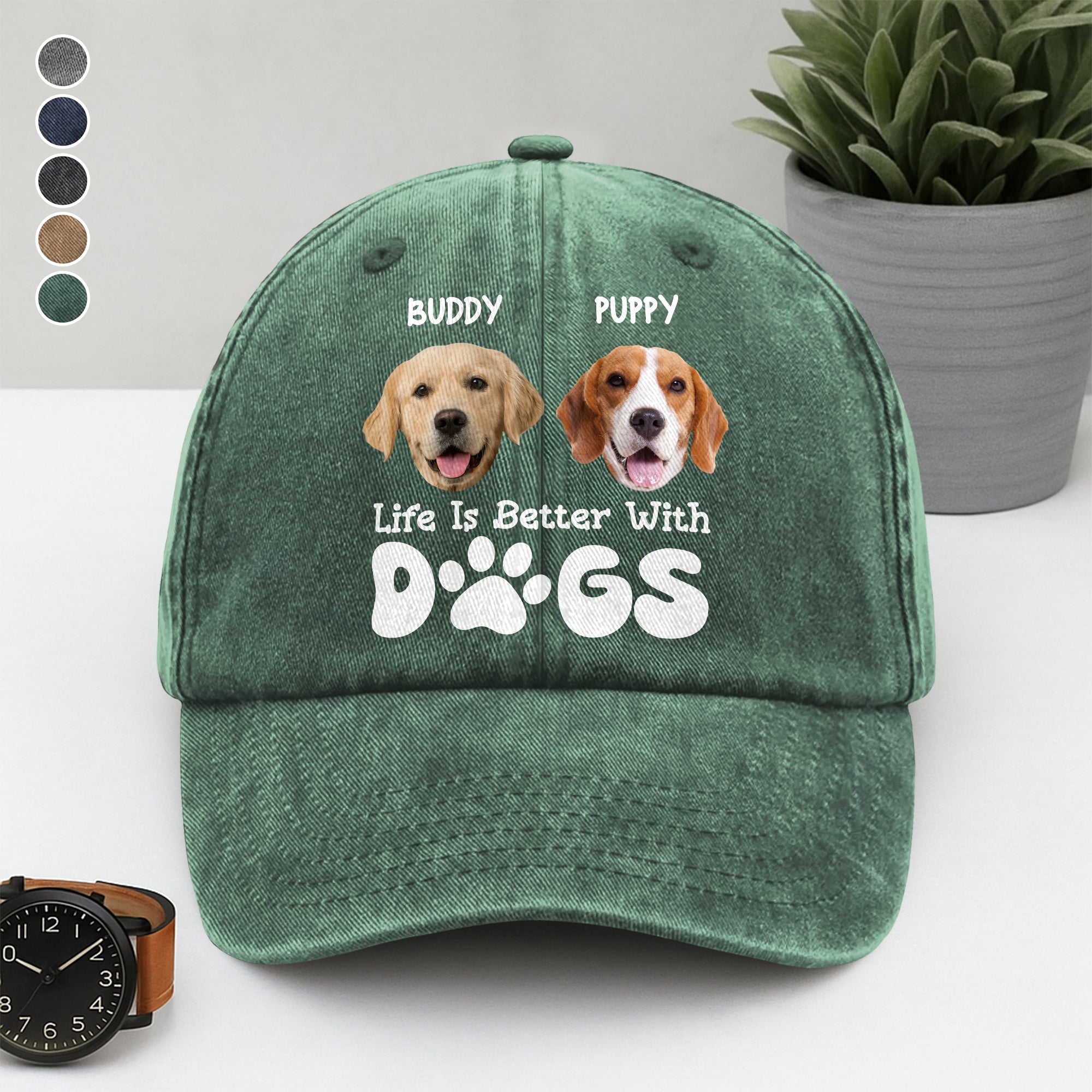 Custom Photo Life Is Better With Dogs Washed Denim Baseball Cap Ha75 UQ3G3