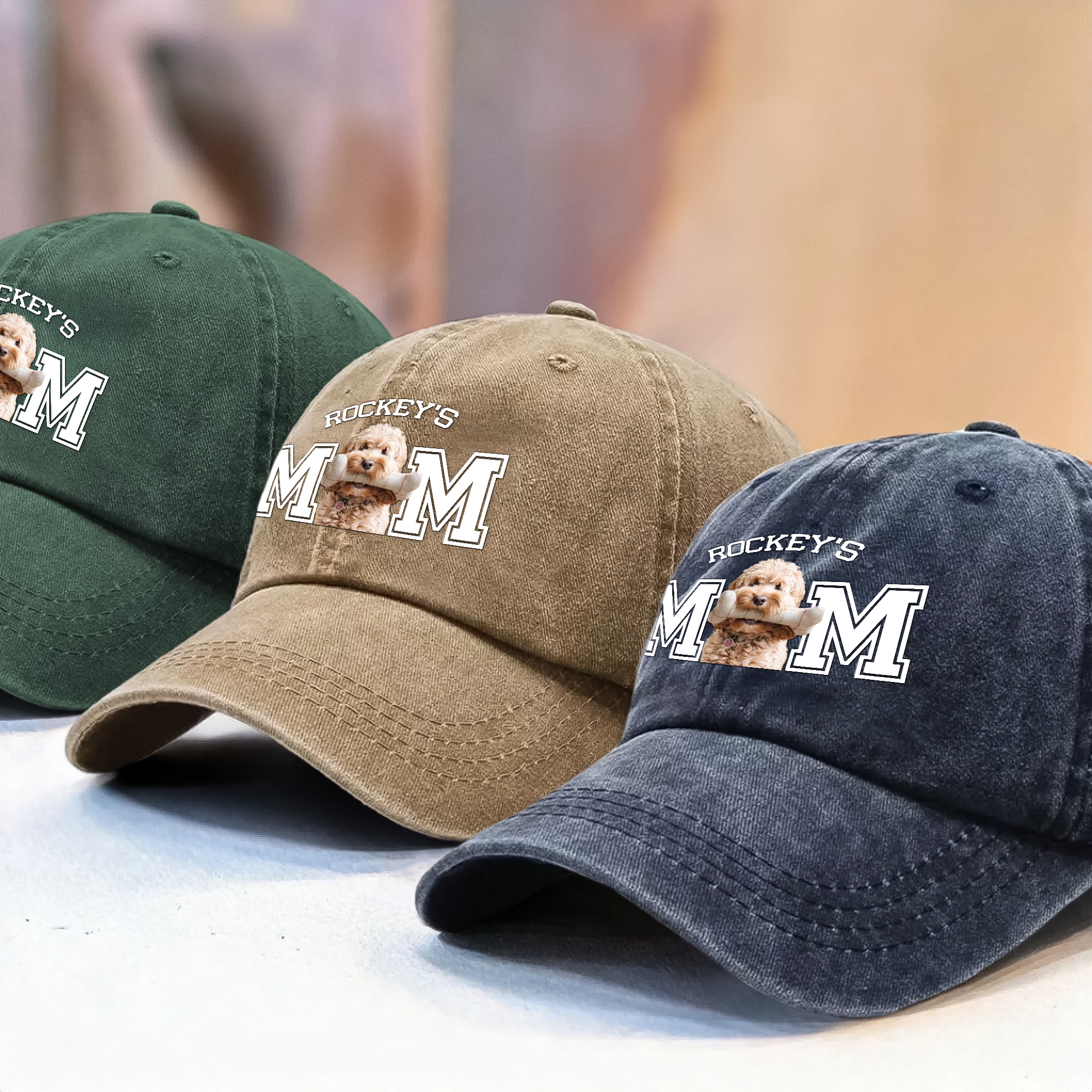Custom Photo Dog Cat Dad Washed Denim Baseball Cap Ha75 4JKSN