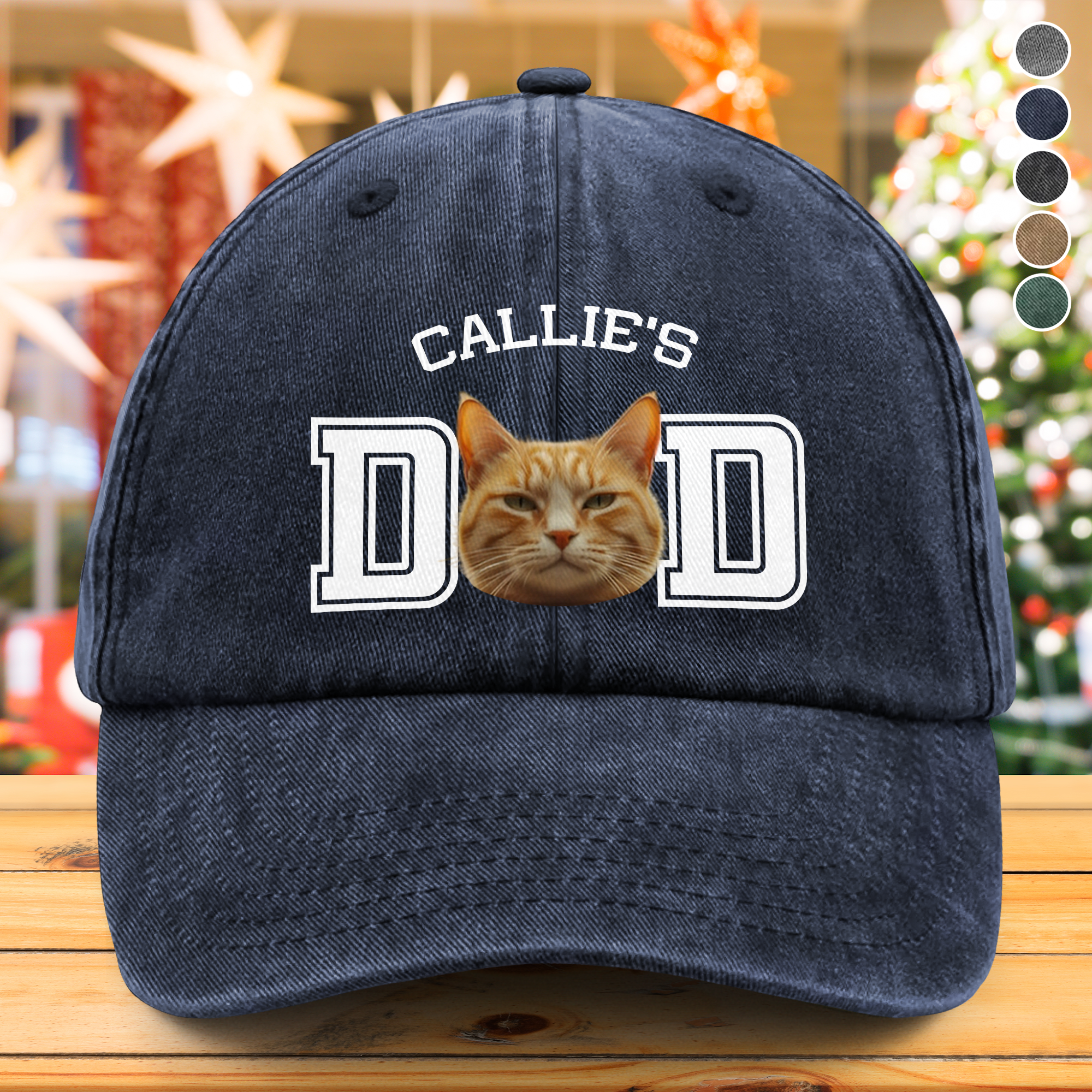 Custom Photo Dog Cat Dad Washed Denim Baseball Cap Ha75 DSMCC
