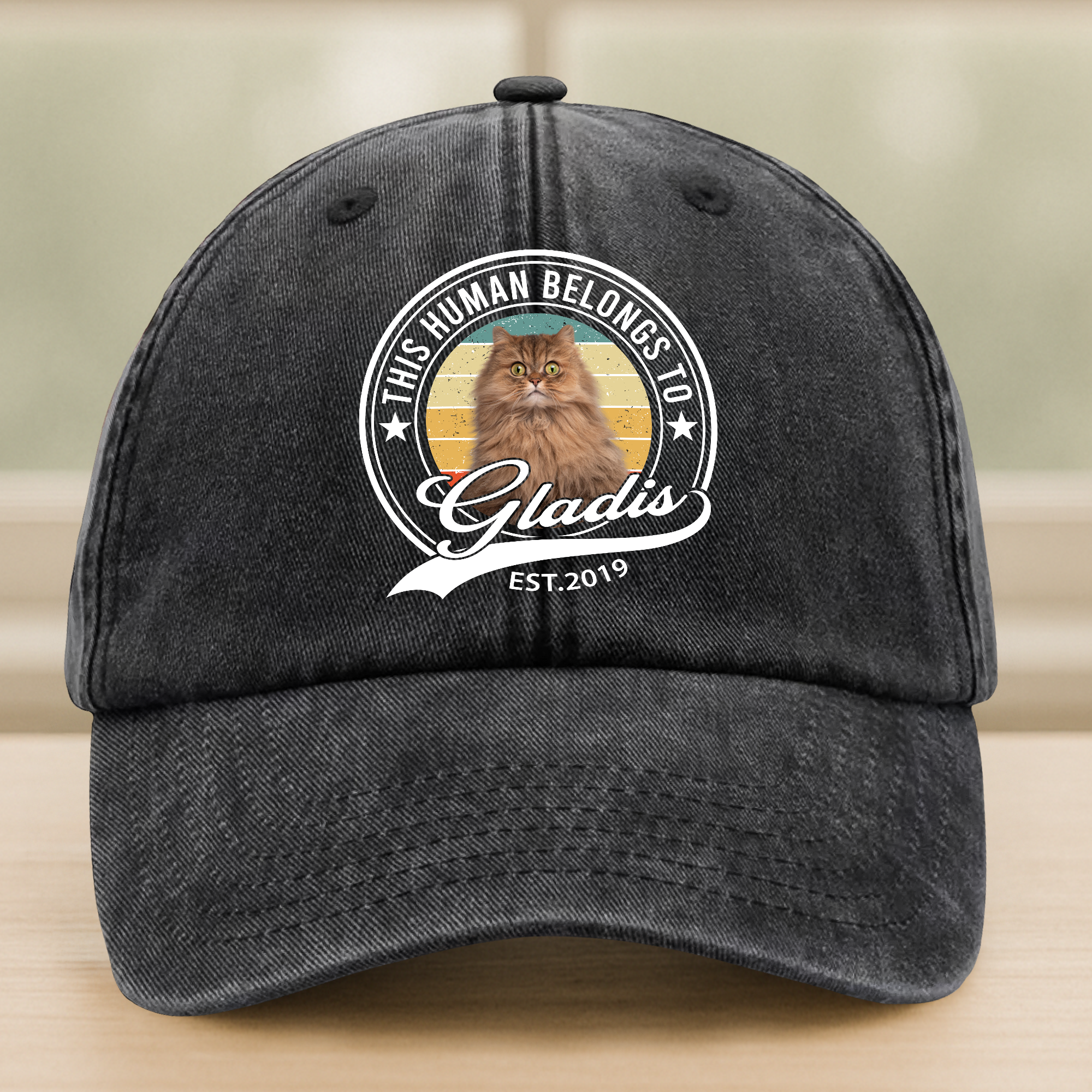 Custom Photo Human Belongs To Cat Washed Denim Baseball Cap Ha75 B2KAR