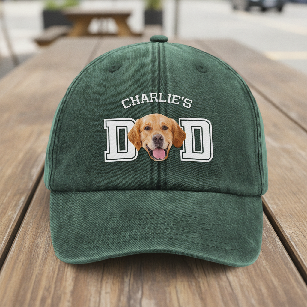 Custom Photo Dog Cat Dad Washed Denim Baseball Cap Ha75 4JKSN
