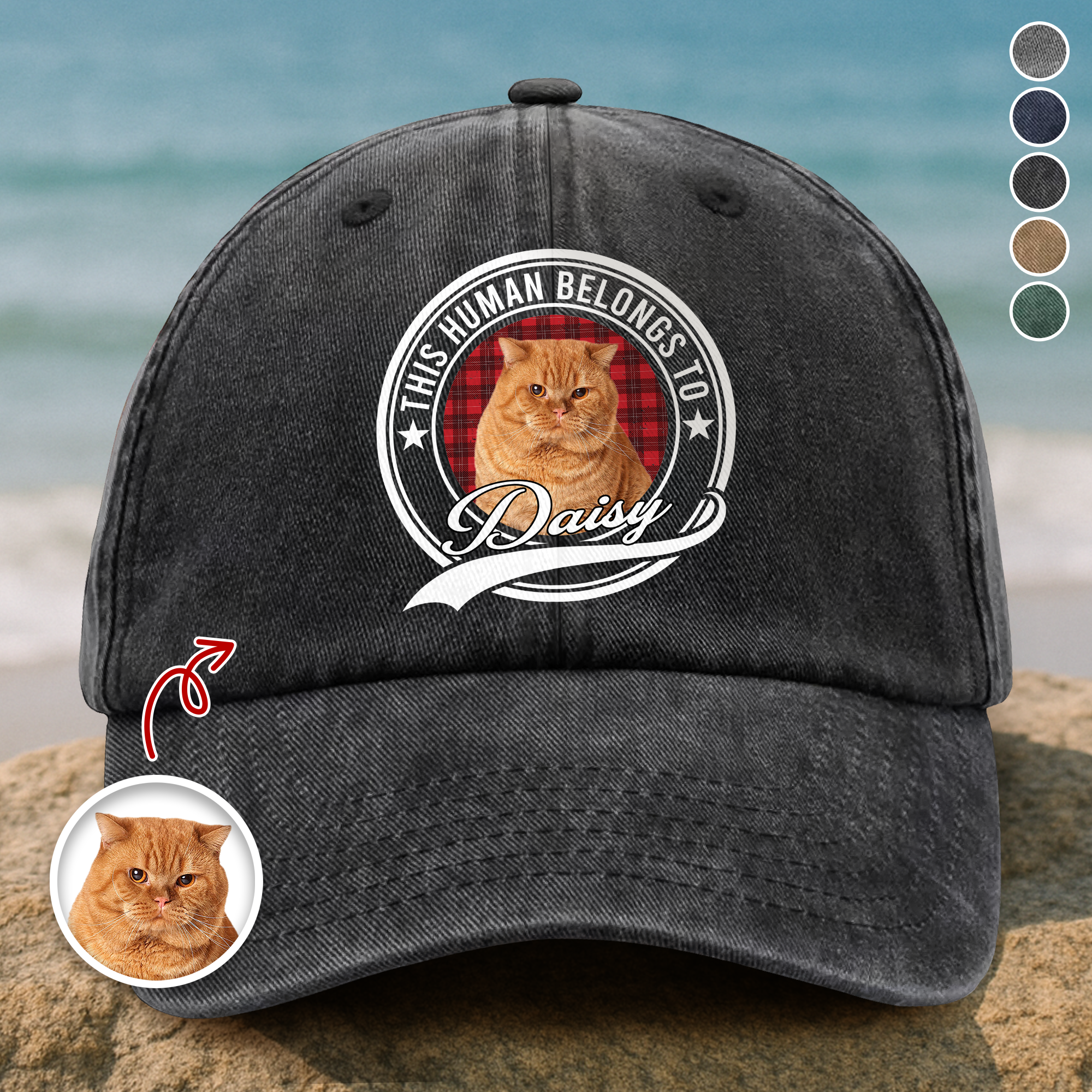 Custom Photo Human Belongs To Cat Washed Denim Baseball Cap Ha75 B2KAR