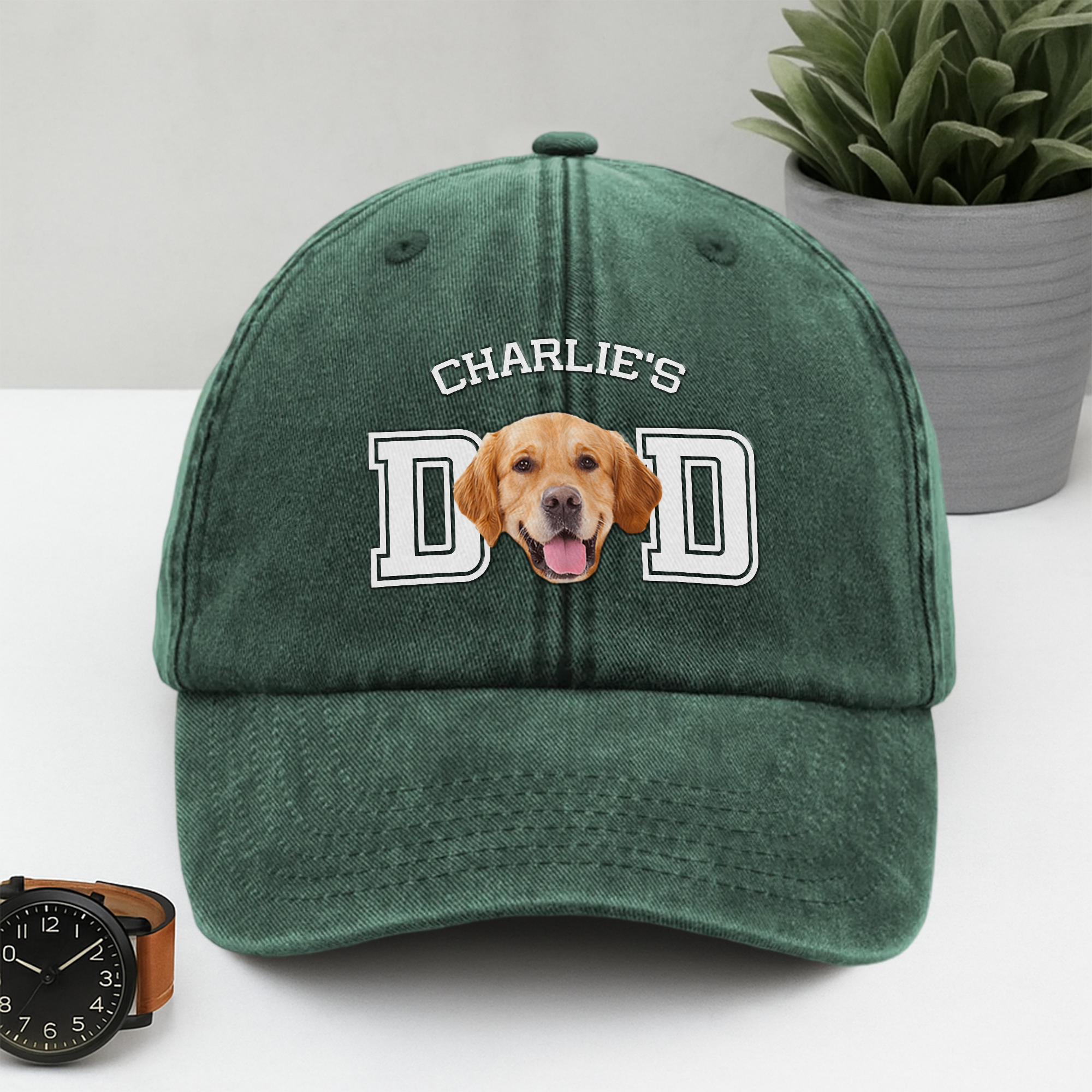 Custom Photo Dog Cat Dad Washed Denim Baseball Cap Ha75 4JKSN