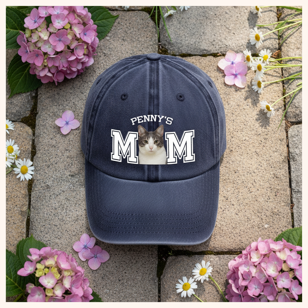 Custom Photo Dog Cat Dad Washed Denim Baseball Cap Ha75 4JKSN