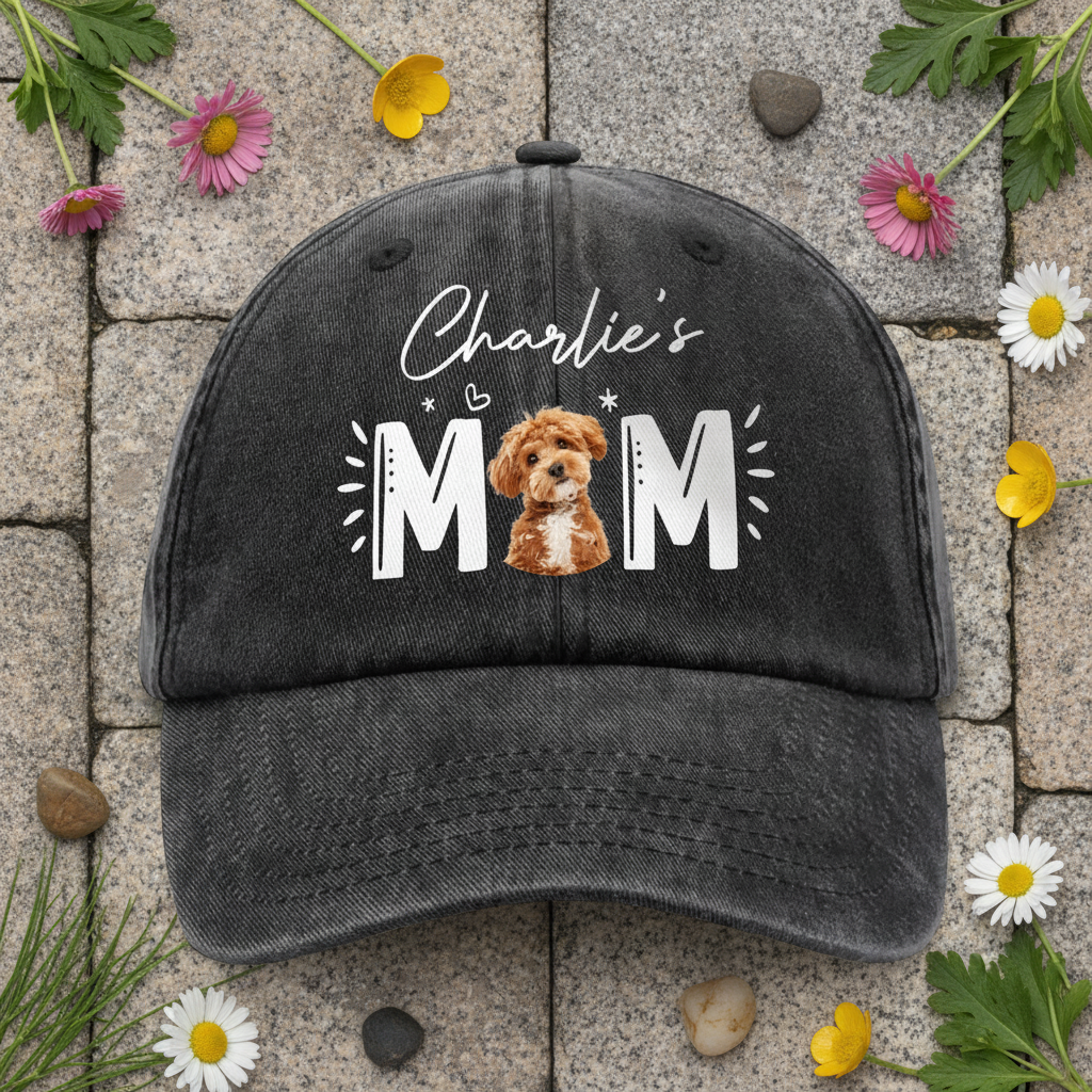 Custom Photo Dog Cat - Dog Mom Cat Mom Washed Denim Baseball Cap Ha75 R2MAH