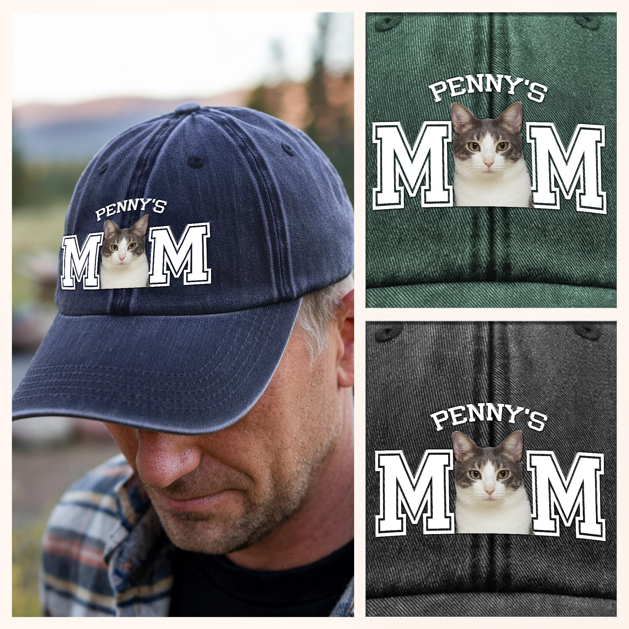 Custom Photo Dog Cat Dad Washed Denim Baseball Cap Ha75 4JKSN