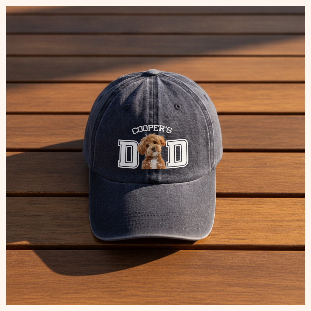 Custom Photo Dog Cat Dad Washed Denim Baseball Cap Ha75 4JKSN