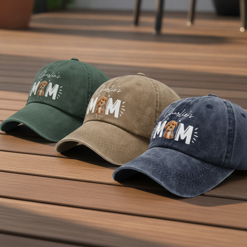 Custom Photo Dog Cat - Dog Mom Cat Mom Washed Denim Baseball Cap Ha75 R2MAH