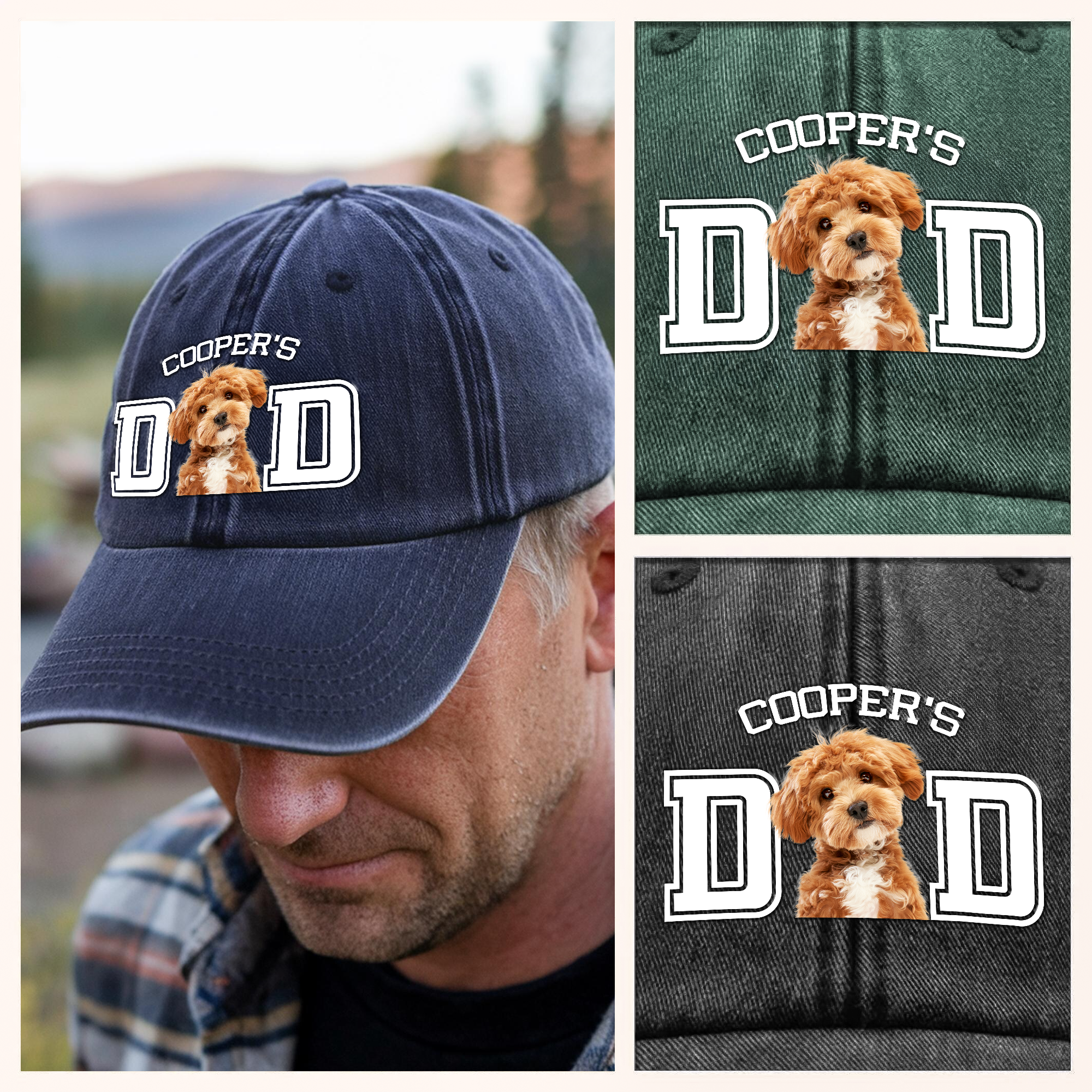 Custom Photo Dog Cat Dad Washed Denim Baseball Cap Ha75 4JKSN