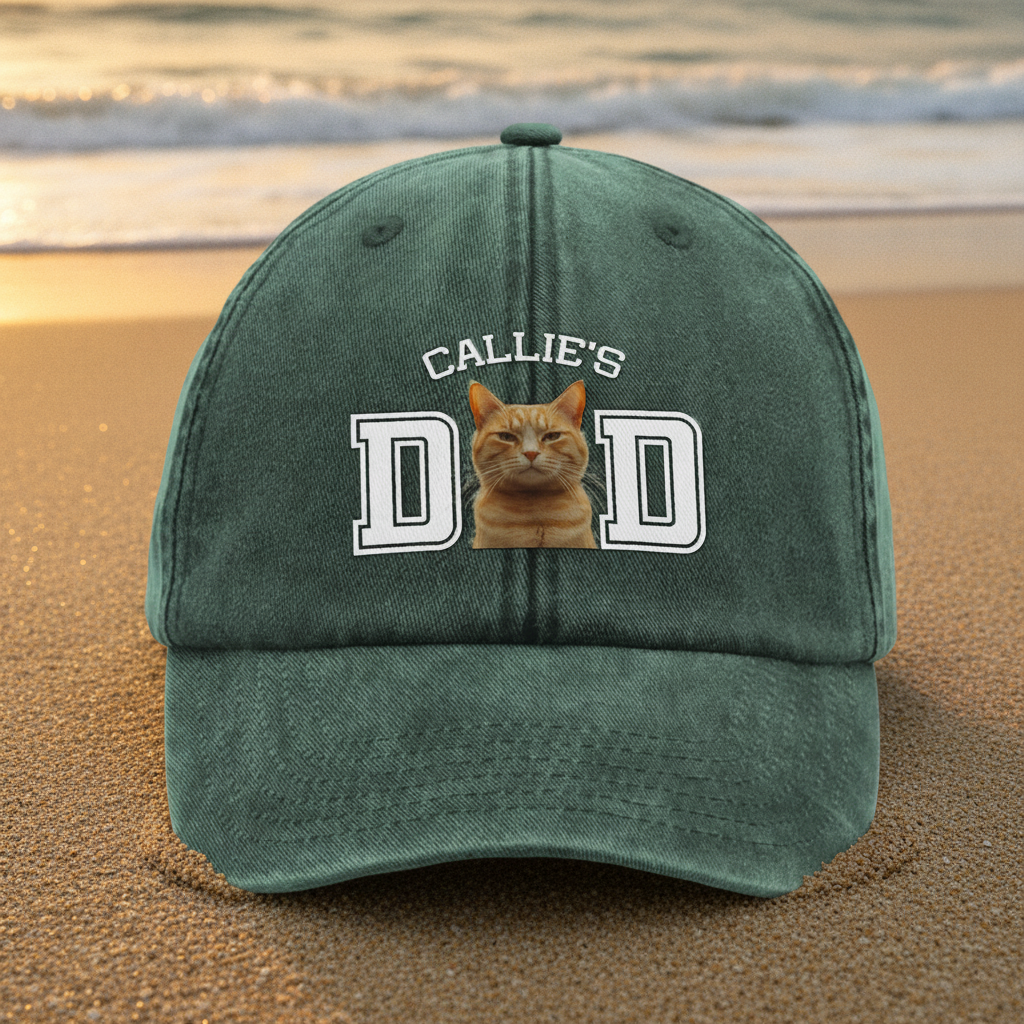 Custom Photo Dog Cat Dad Washed Denim Baseball Cap Ha75 4JKSN