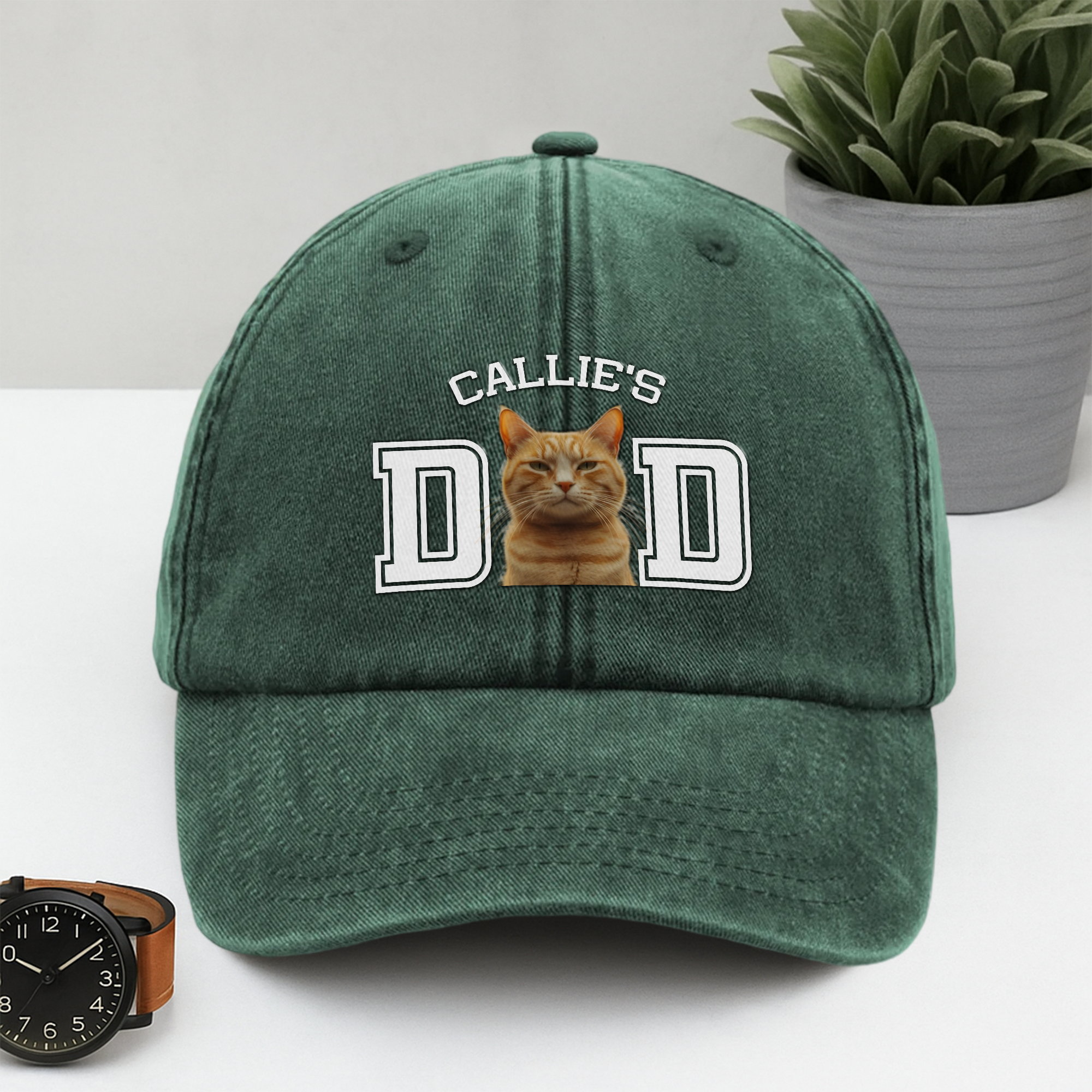 Custom Photo Dog Cat Dad Washed Denim Baseball Cap Ha75 4JKSN