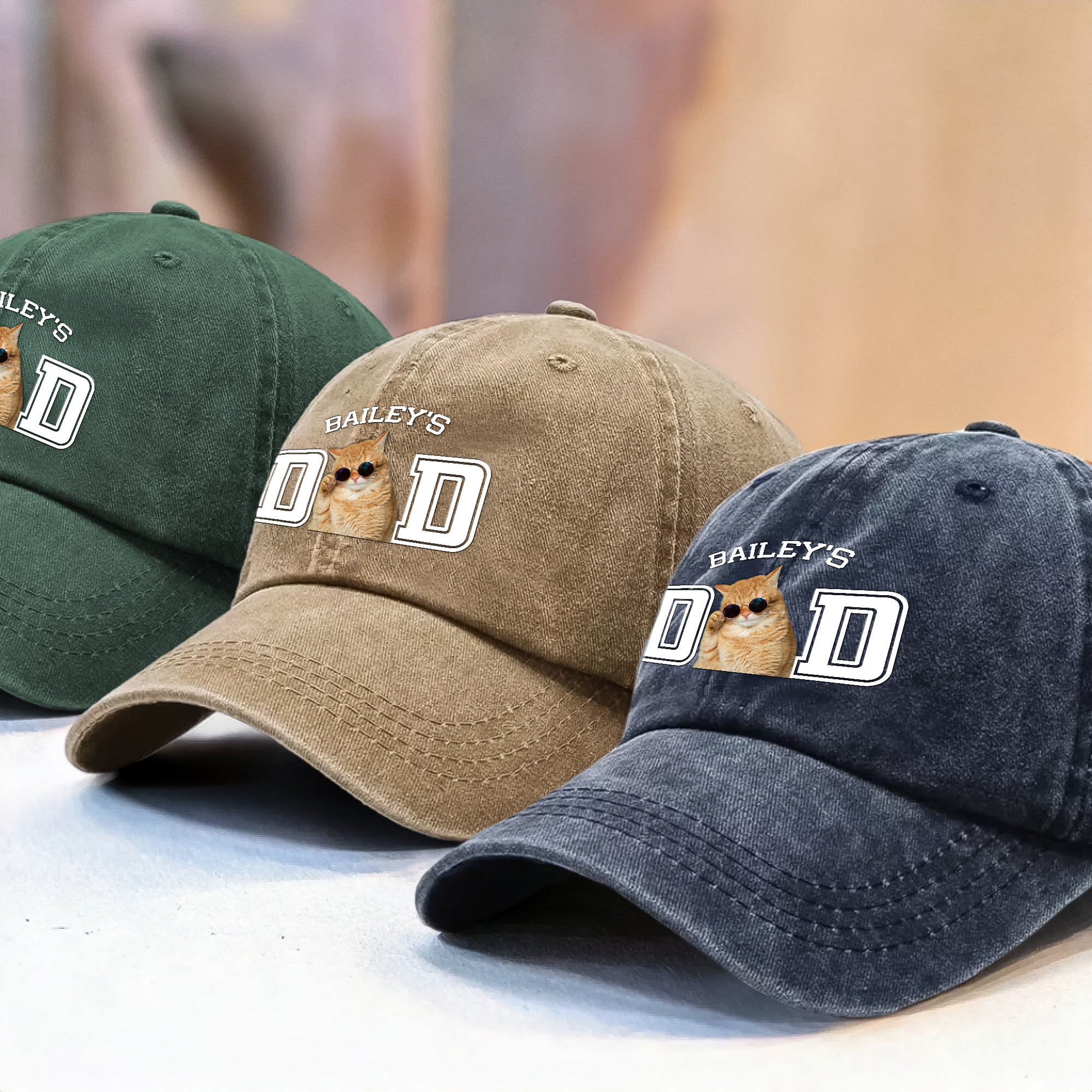 Custom Photo Dog Cat Dad Washed Denim Baseball Cap Ha75 4JKSN