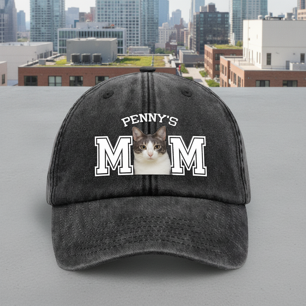 Custom Photo Dog Cat Dad Washed Denim Baseball Cap Ha75 4JKSN
