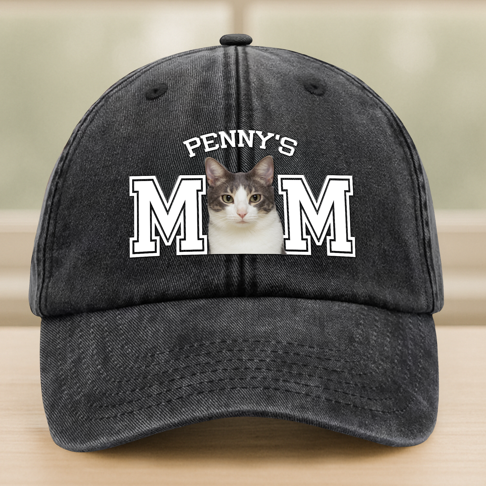 Custom Photo Dog Cat Dad Washed Denim Baseball Cap Ha75 4JKSN