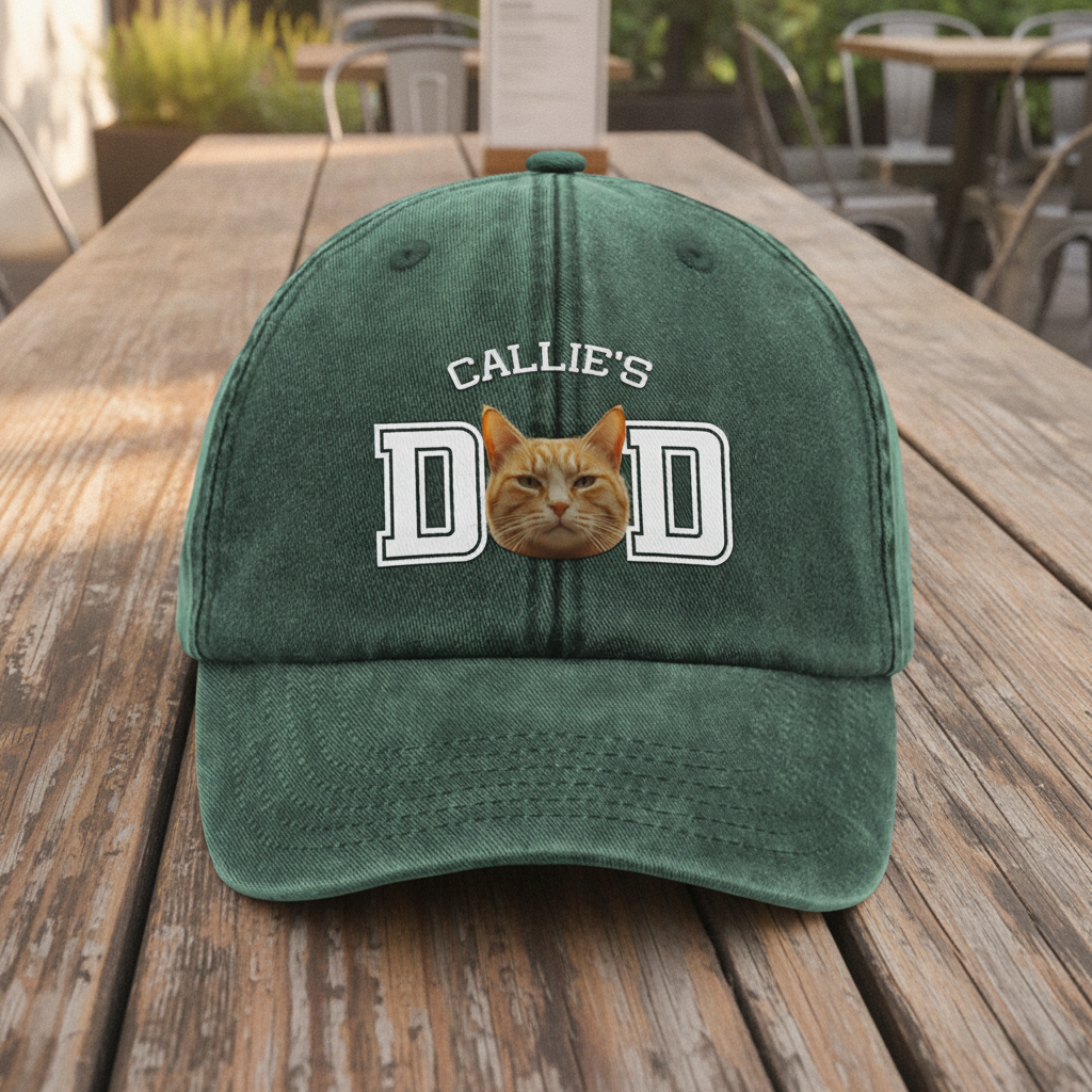 Custom Photo Dog Cat Dad Washed Denim Baseball Cap Ha75 4JKSN
