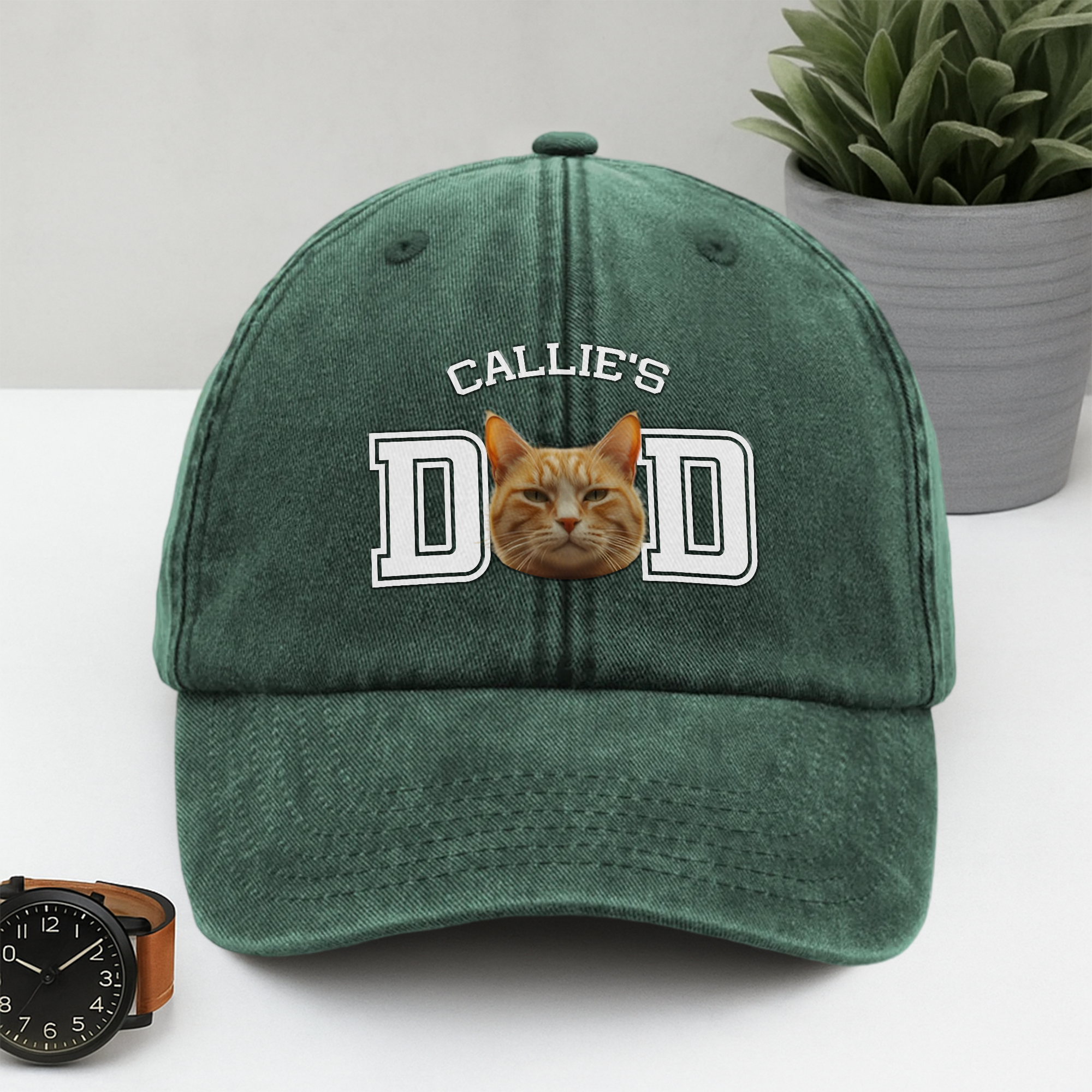 Custom Photo Dog Cat Dad Washed Denim Baseball Cap Ha75 4JKSN