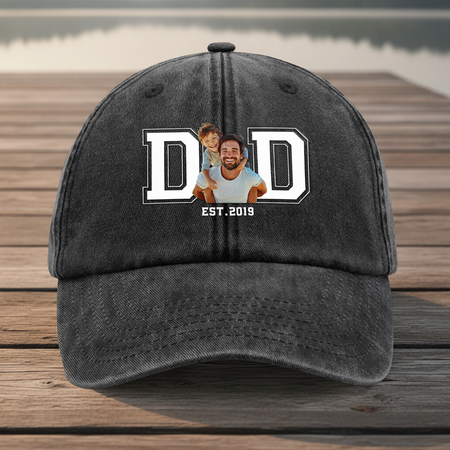 Custom Photo Dad & Kid Washed Denim Baseball Cap Father'S Day, FJ7G5