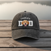 Custom Photo Dog Cat Dad Washed Denim Baseball Cap Ha75 DSMCC
