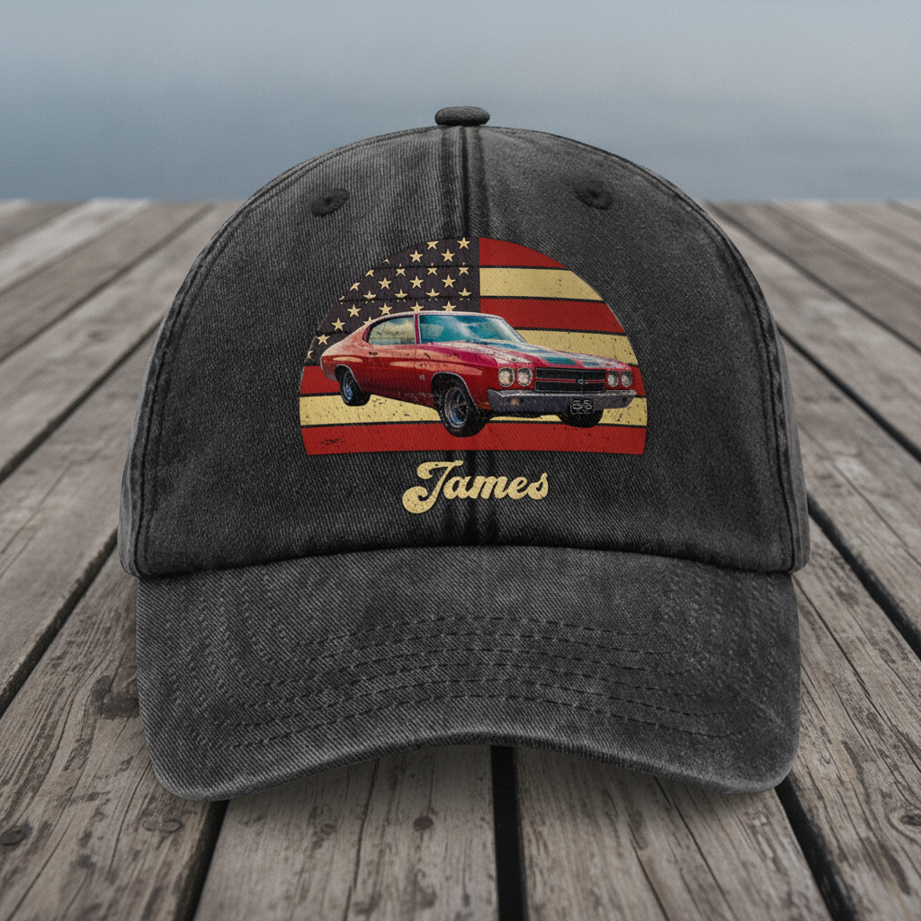 Custom Photo Vintage Retro Car Washed Denim Baseball Cap Ha75 M39W8