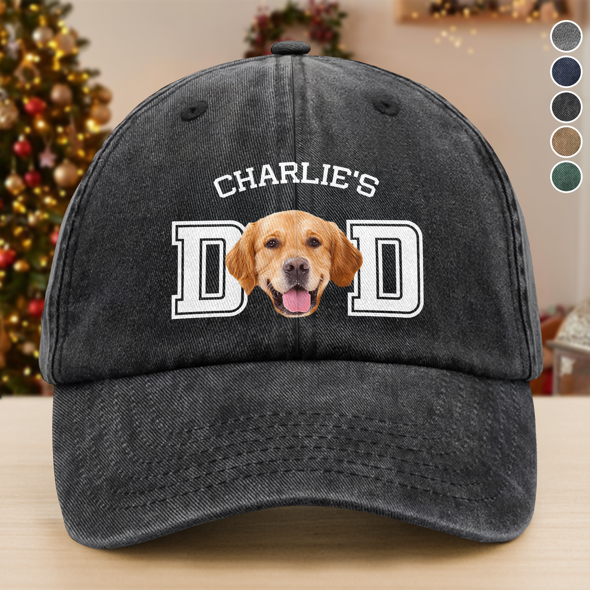 Custom Photo Dog Cat Dad Washed Denim Baseball Cap Ha75 DSMCC