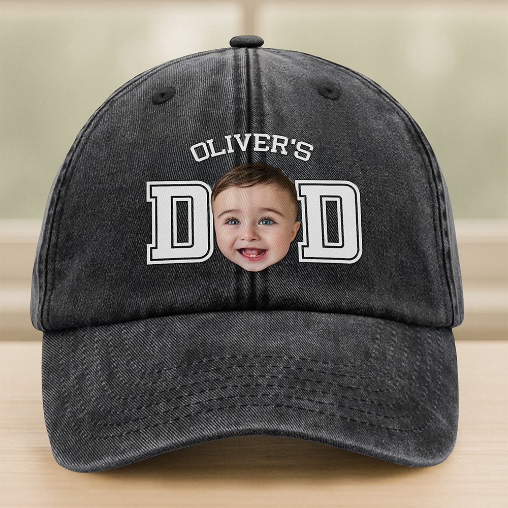 Custom Photo Kid Dad Washed Denim Baseball Cap Ha75 N2RRM