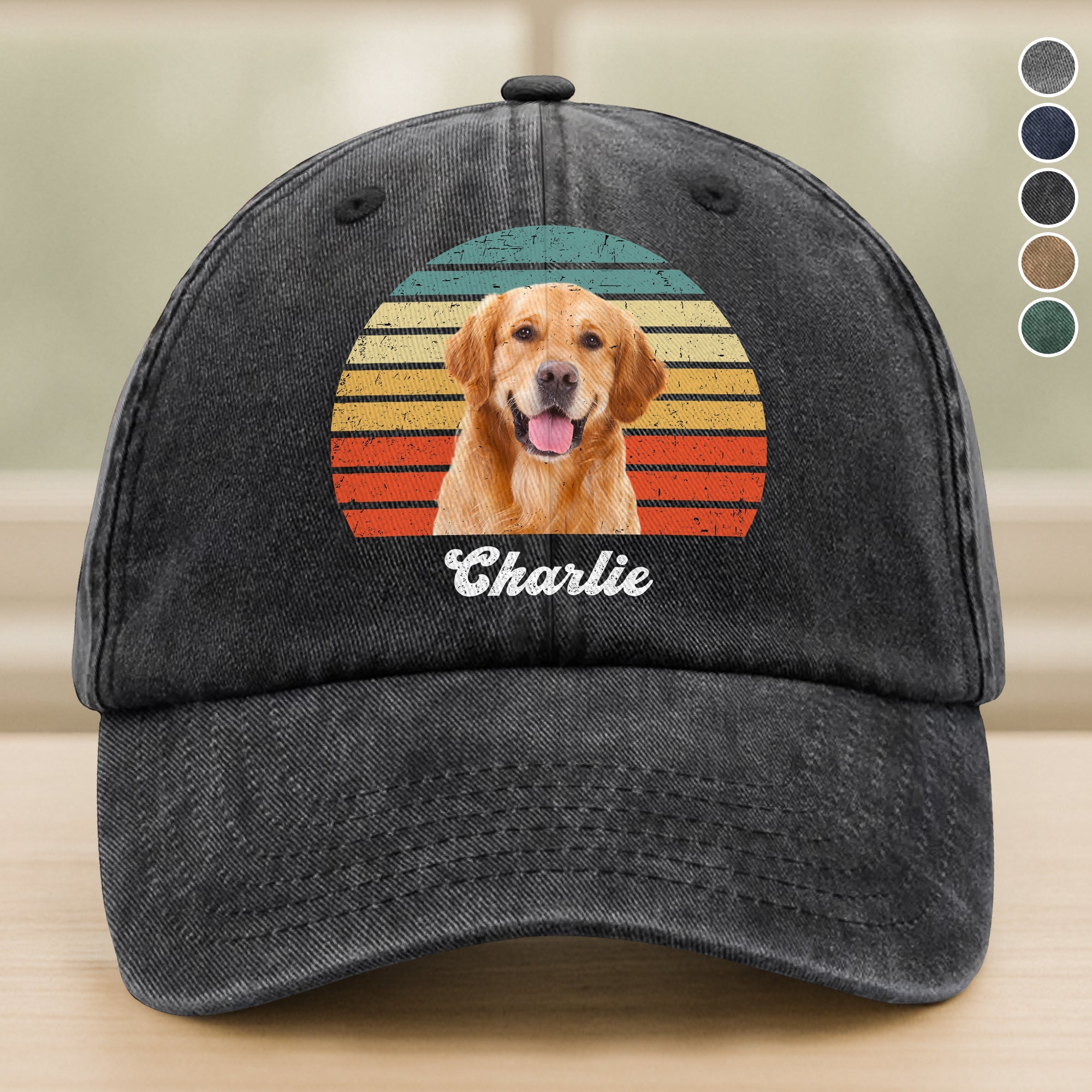 Custom Photo Dog Vintage Retro Washed Denim Baseball Cap Ha75 W35YZ
