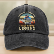 Custom Photo The Fishing Legend Washed Denim Baseball Cap Ha75 BMUW2