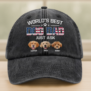 Custom Photo American Best Dog Dad Washed Denim Baseball Cap Ha75 JRYFA