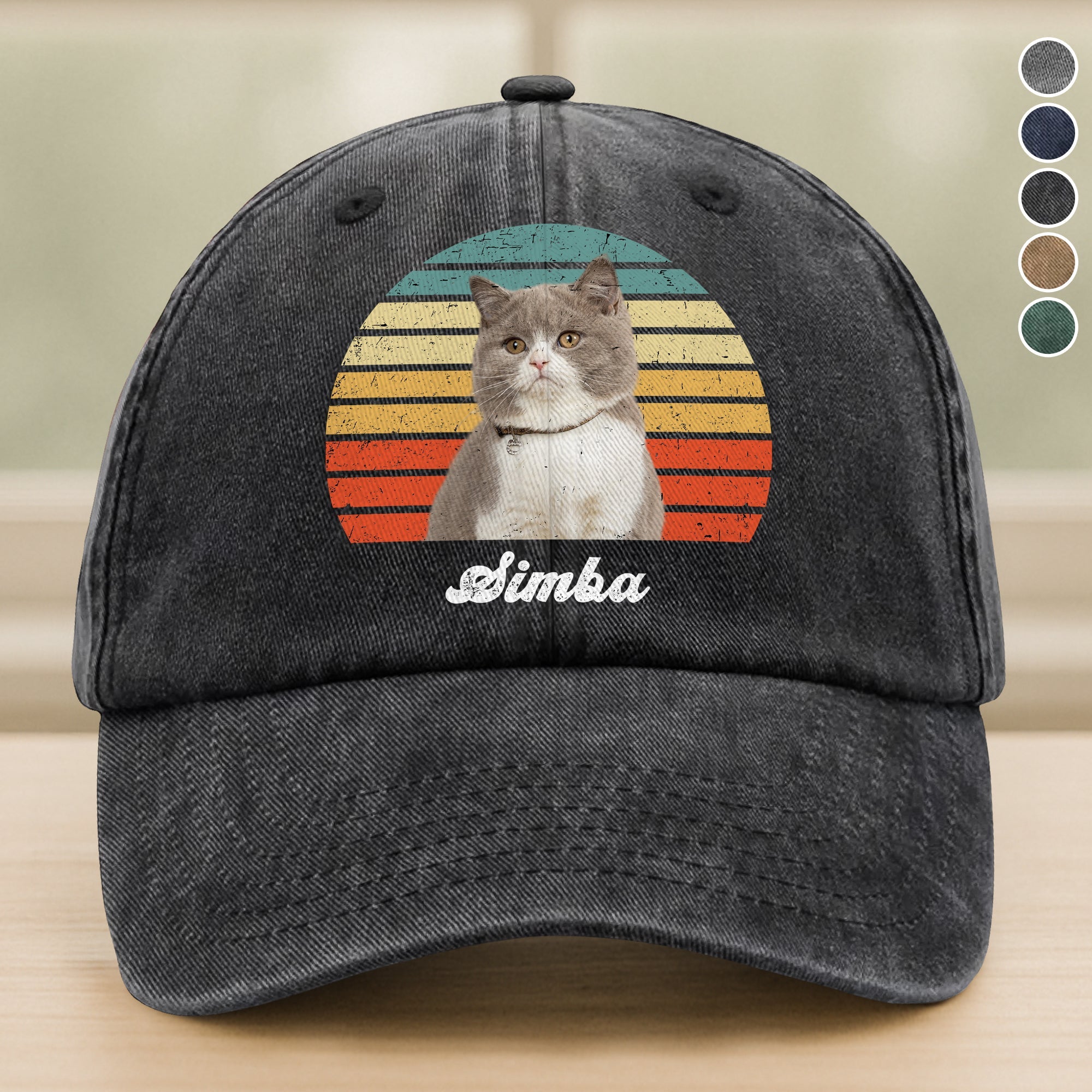 Custom Photo Cat Vintage Retro Washed Denim Baseball Cap Ha75 3VM9C