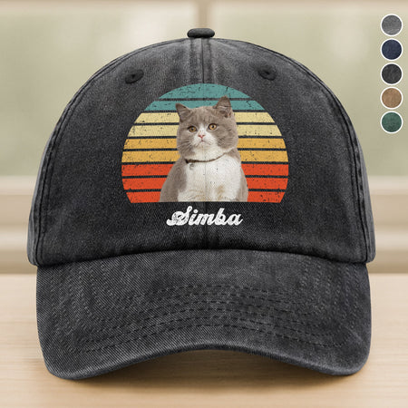 Custom Photo Cat Vintage Retro Washed Denim Baseball Cap Ha75 3VM9C