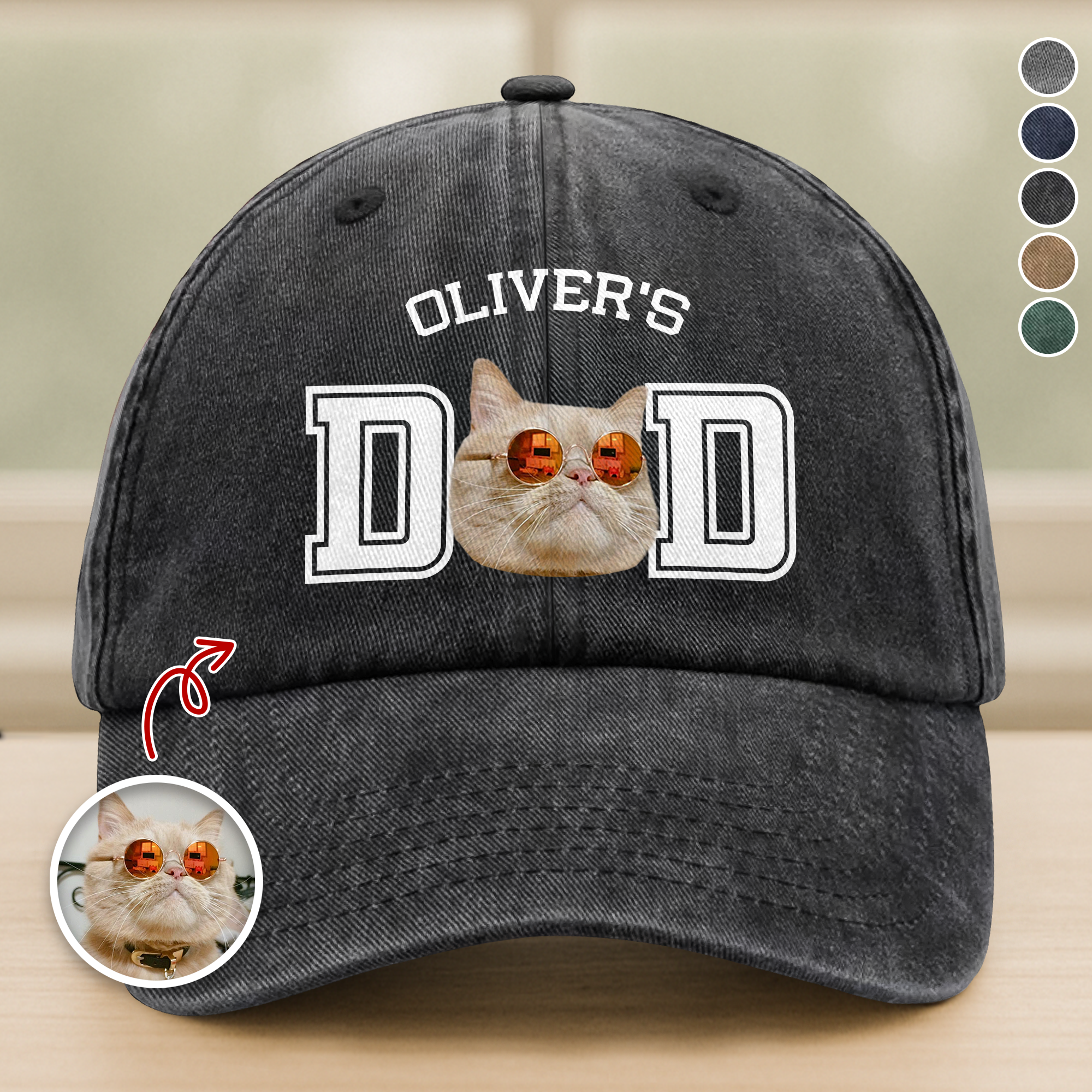 Custom Photo Cat Dad, Cat Mom Washed Denim Baseball Cap Ha75 HG3ZB