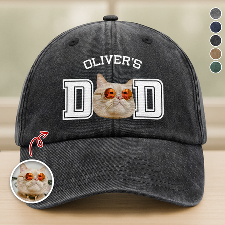 Custom Photo Cat Dad, Cat Mom Washed Denim Baseball Cap Ha75 HG3ZB