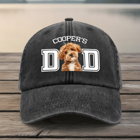 Custom Photo Dog Cat Dad Washed Denim Baseball Cap Ha75 4JKSN