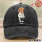 Custom Photo And Name Dog Washed Denim Baseball Cap For Dog Pet Lover Ha75 APVF7