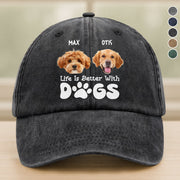 Custom Photo Life Is Better With Dogs Washed Denim Baseball Cap Ha75 UQ3G3