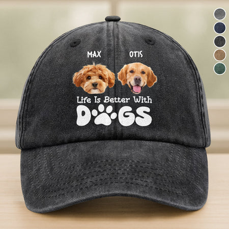 Custom Photo Life Is Better With Dogs Washed Denim Baseball Cap Ha75 UQ3G3
