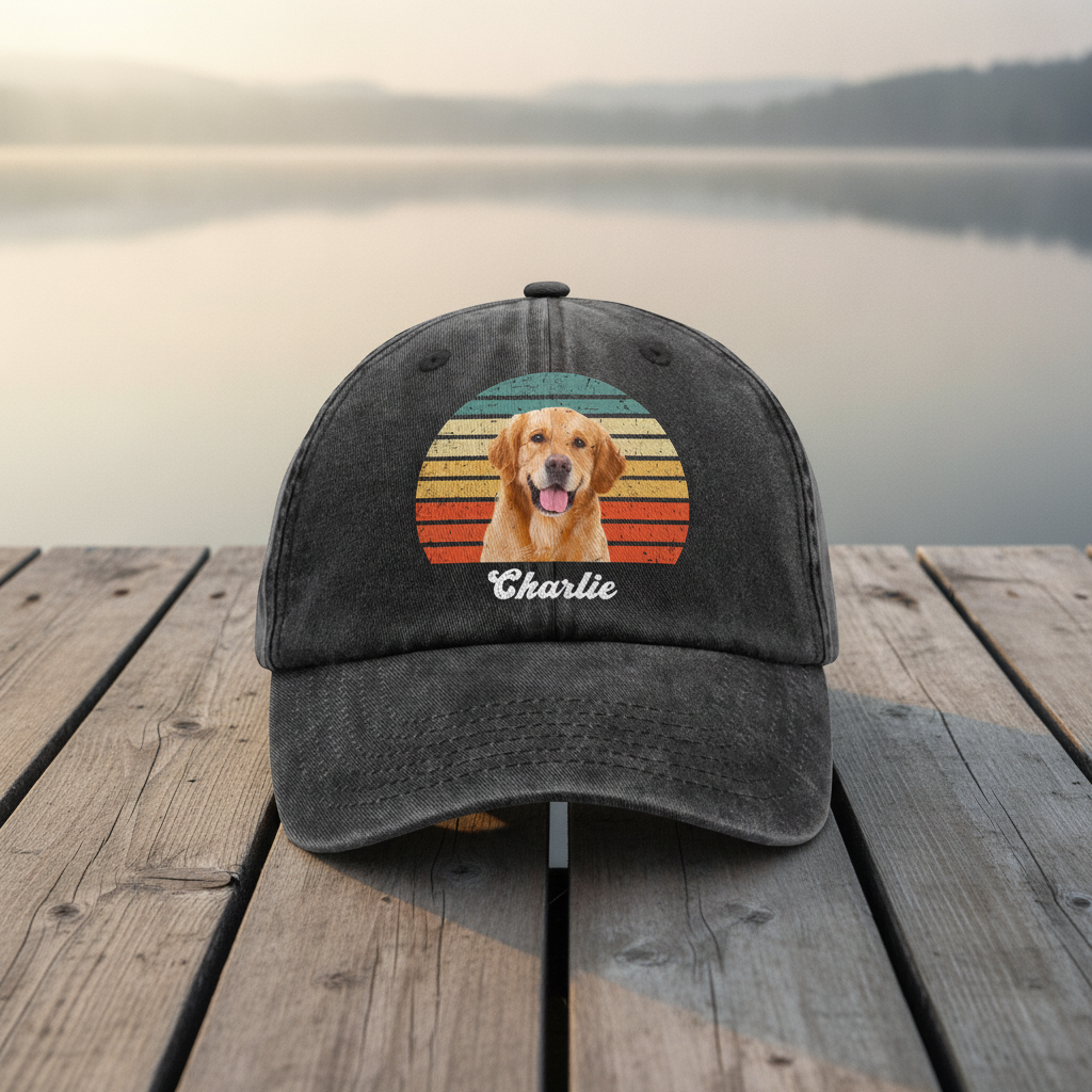 Custom Photo Dog Vintage Retro Washed Denim Baseball Cap Ha75 W35YZ